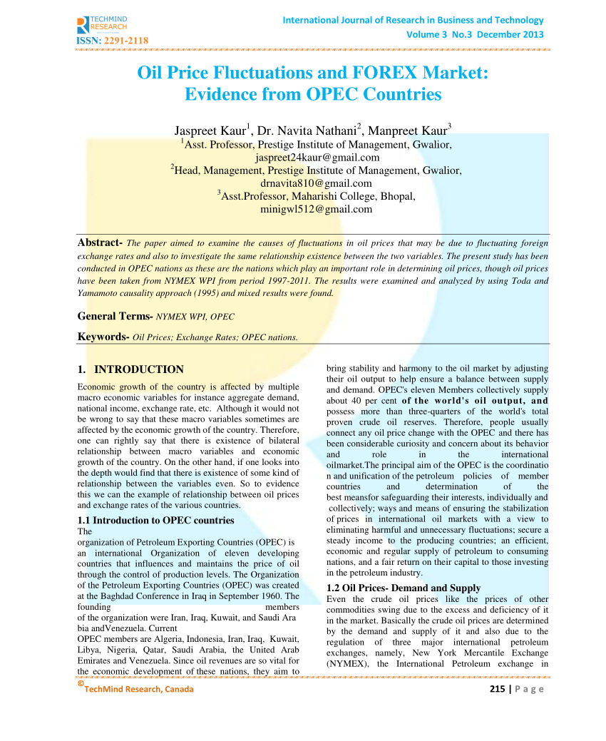 Pdf Oil Price Fluctuations And Forex Market Evidence From Opec - 